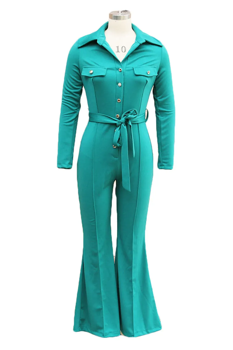 JI0230 Bootcut Belted Jumpsuits