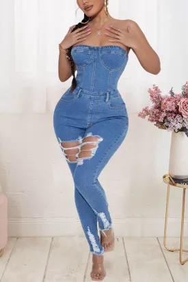 JM0213 Denim Strapless Jumpsuits