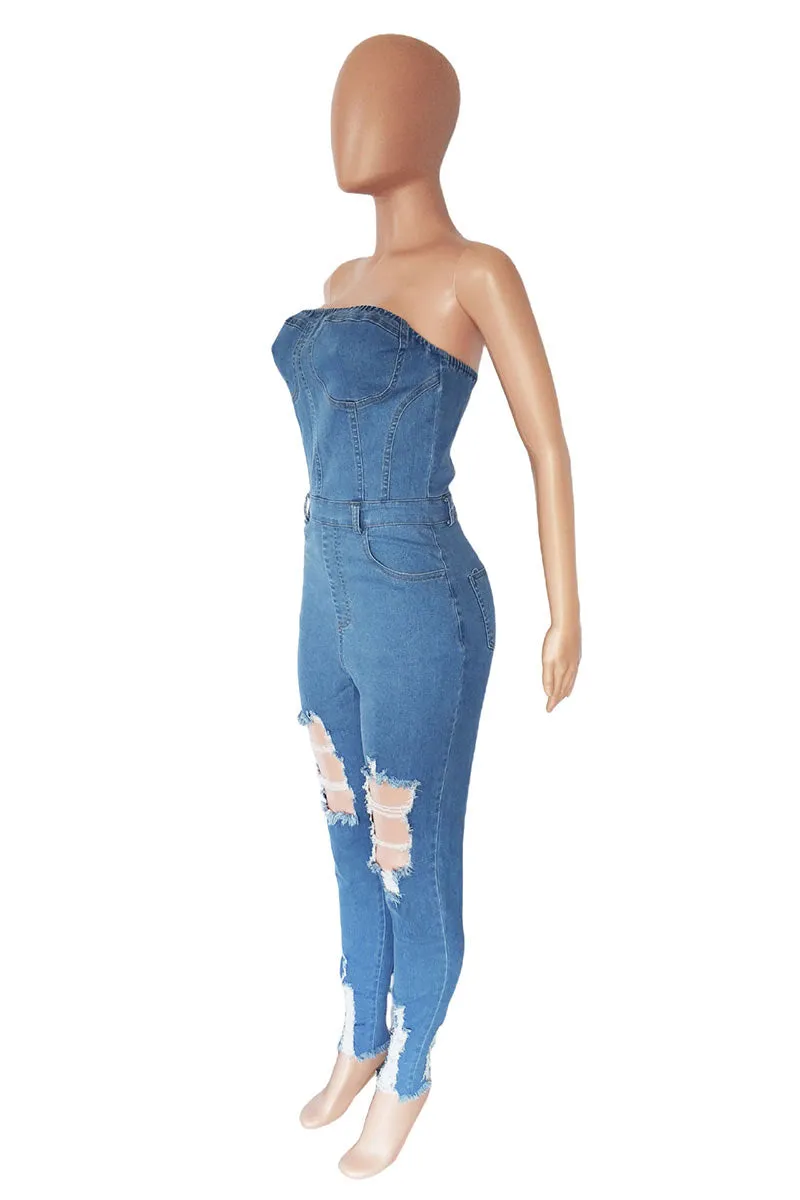 JM0213 Denim Strapless Jumpsuits