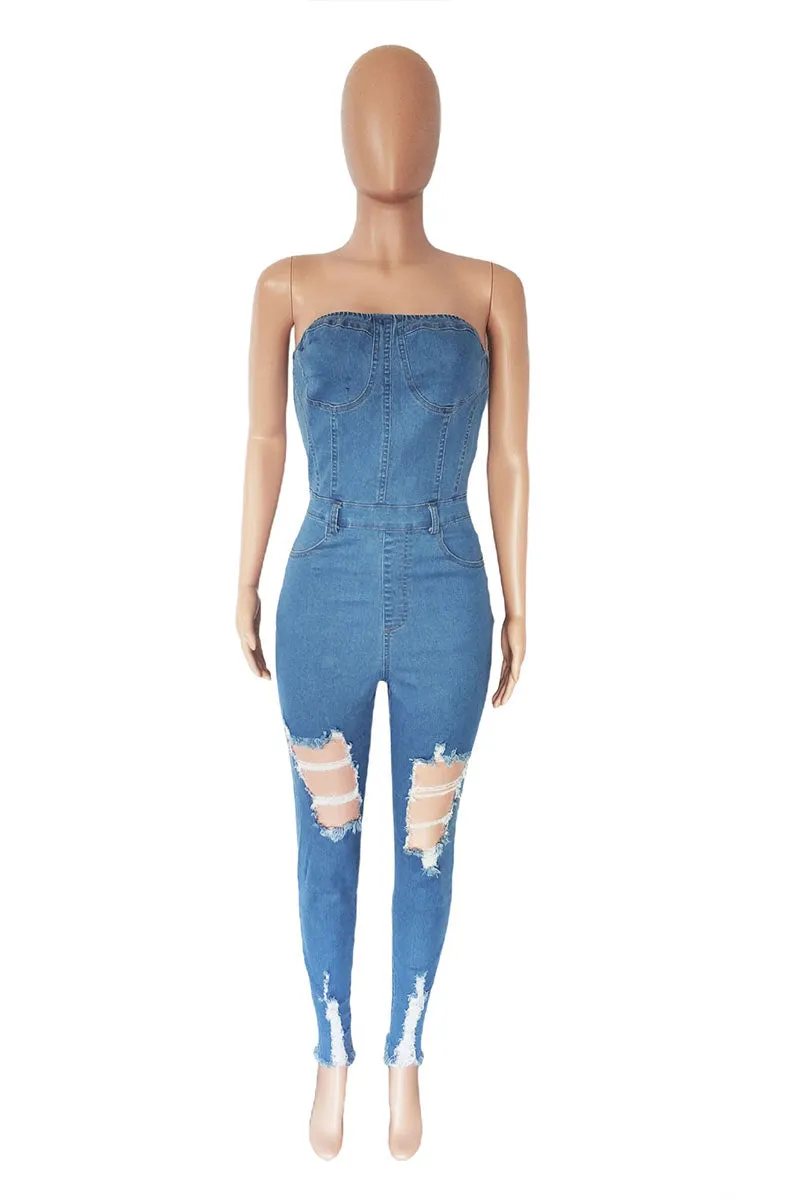 JM0213 Denim Strapless Jumpsuits