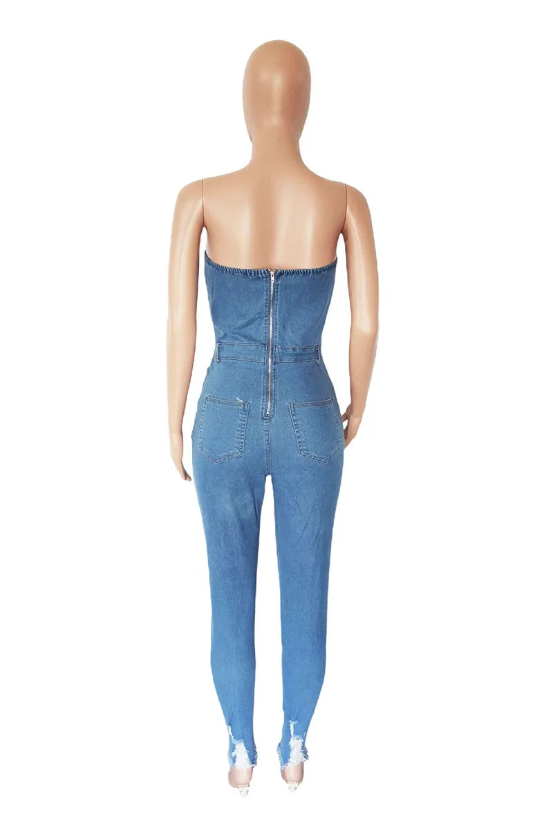 JM0213 Denim Strapless Jumpsuits