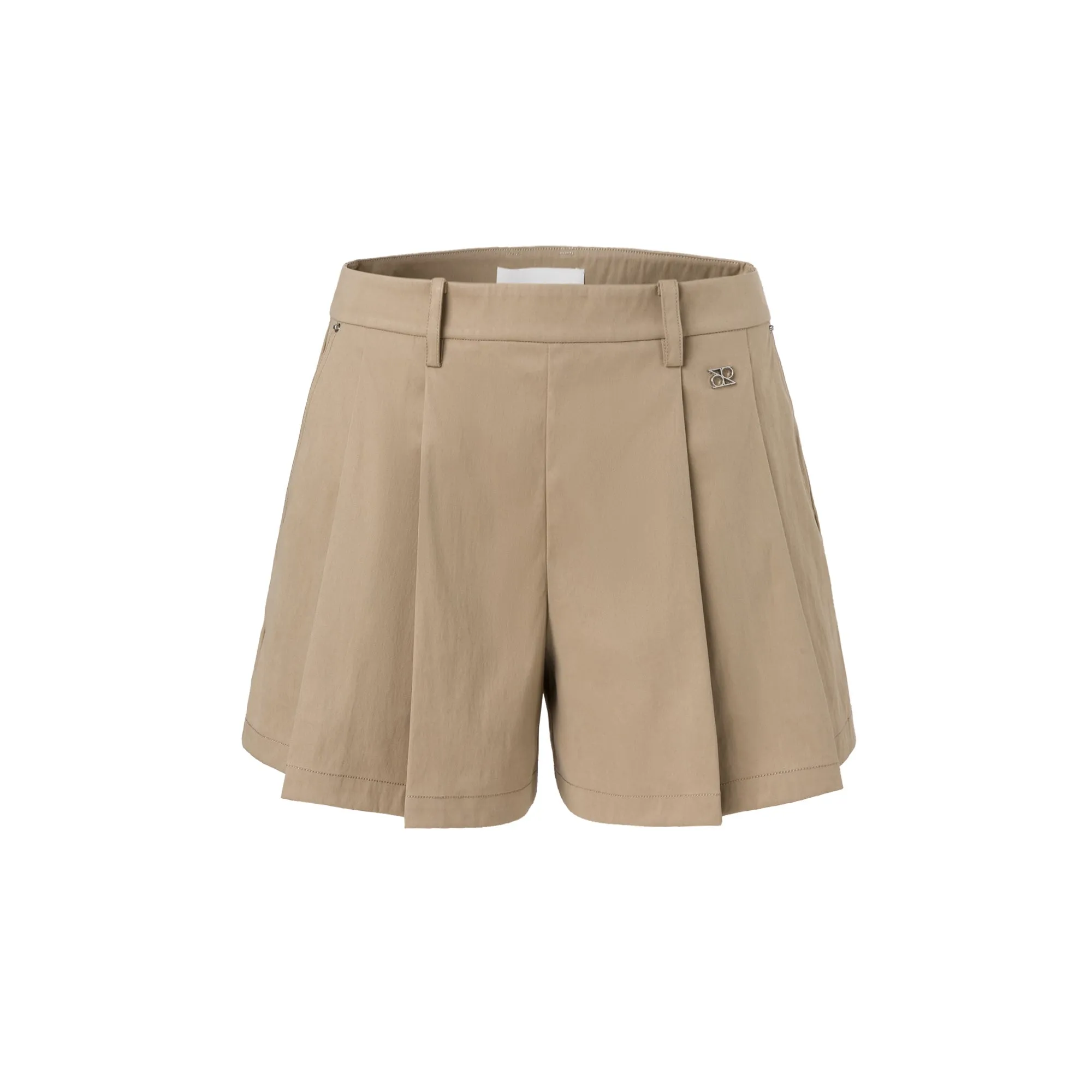 Khaki Low-waist Pleated Skorts