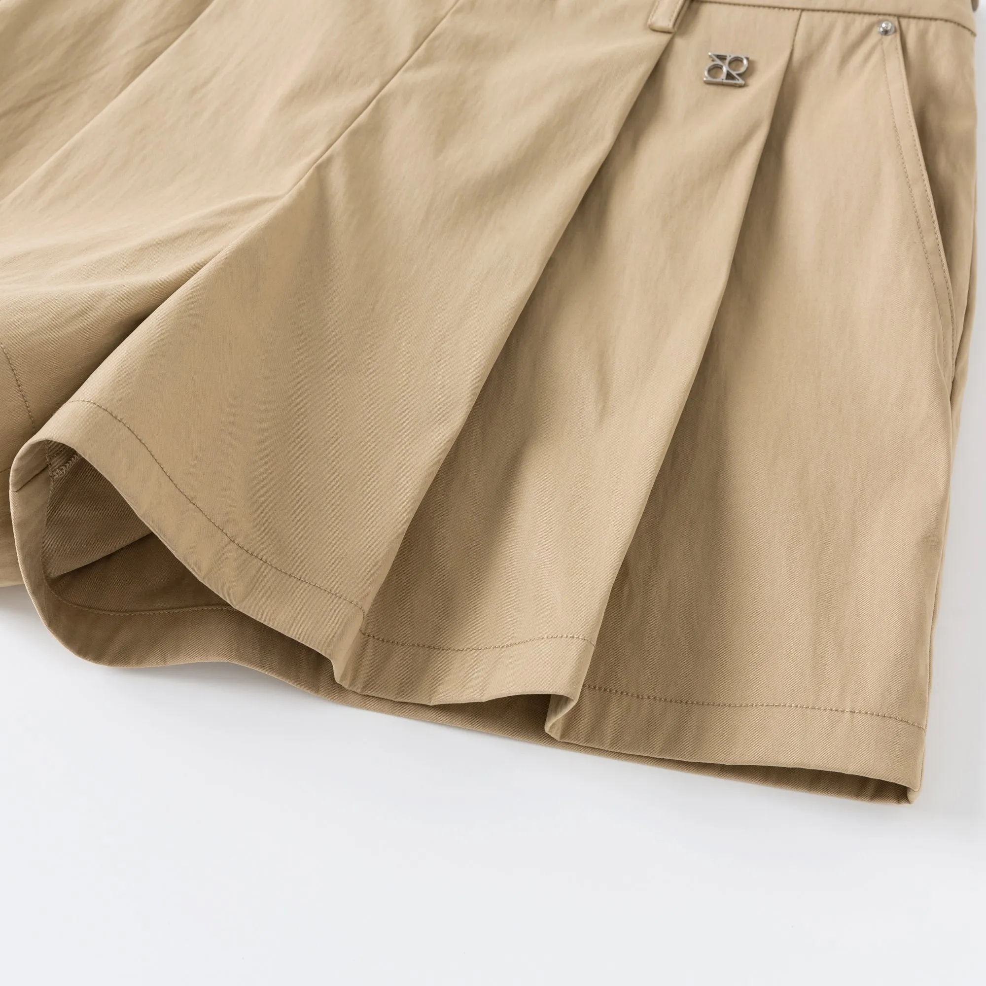 Khaki Low-waist Pleated Skorts