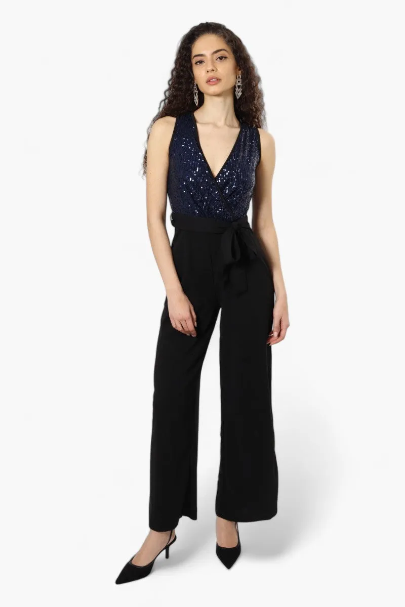 Limite Belted Sequin Top Jumpsuit - Navy