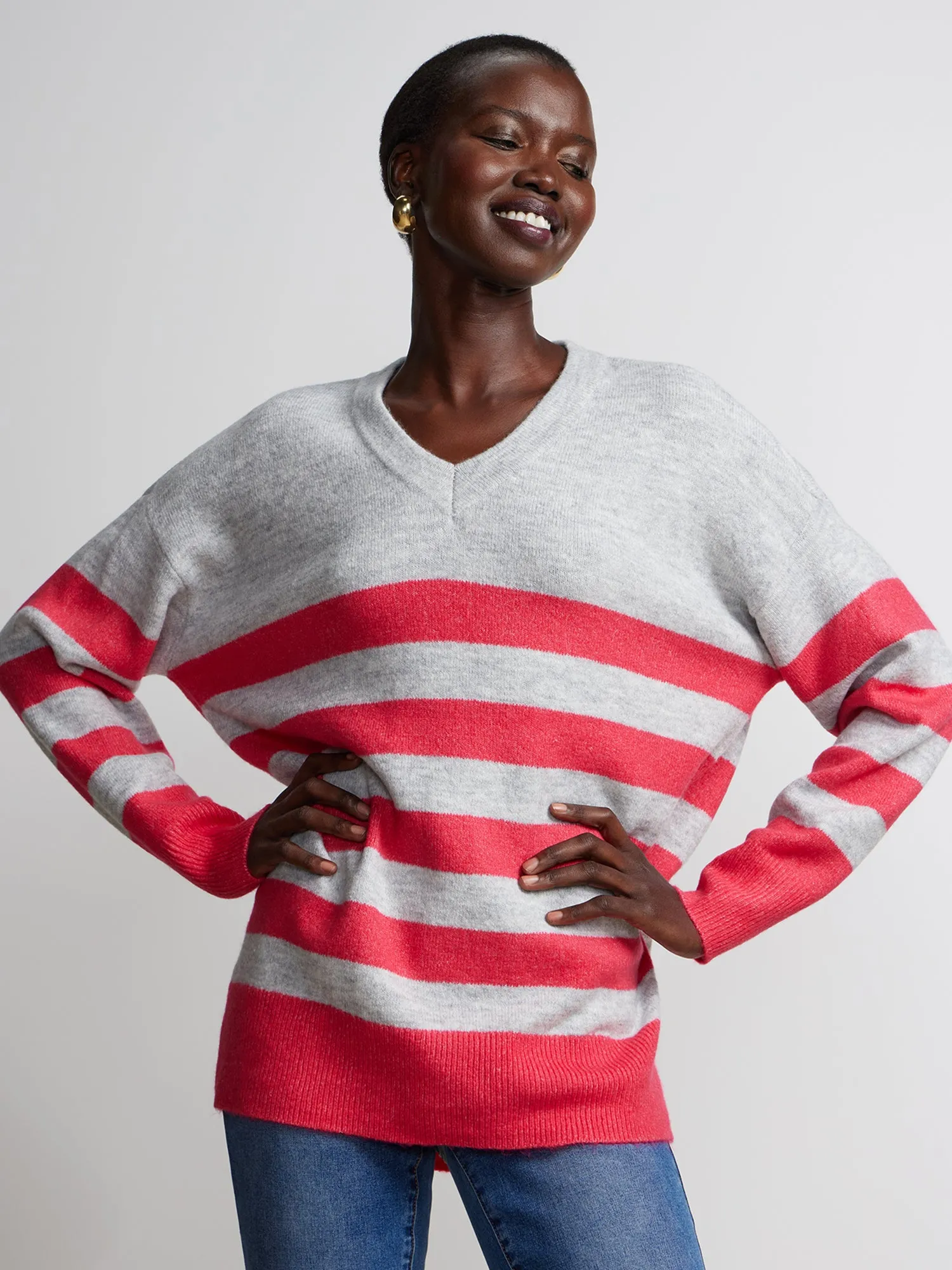 Long Sleeve V-Neck Striped Sweater