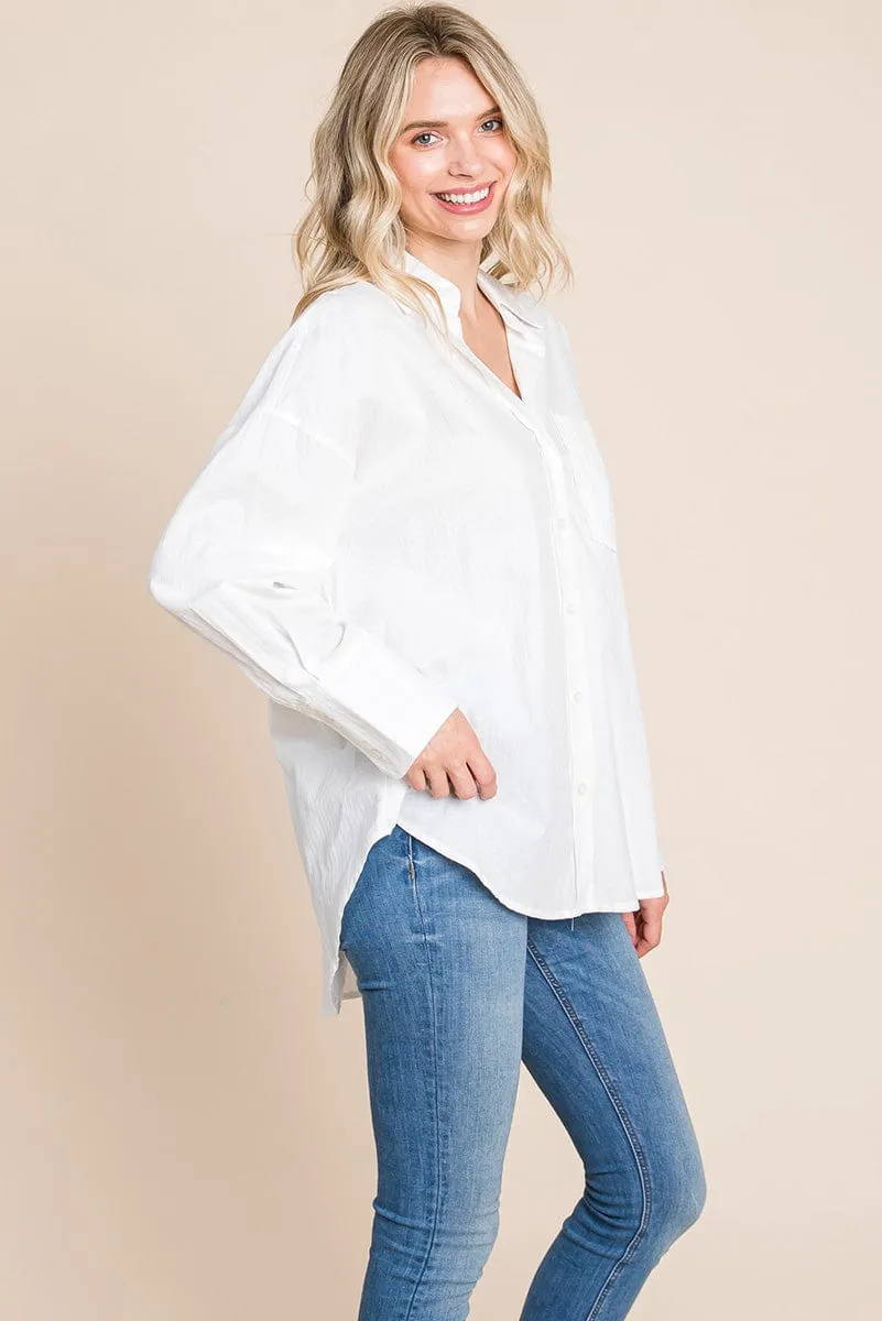 Low Shoulder Button up Cotton Shirts Blouse