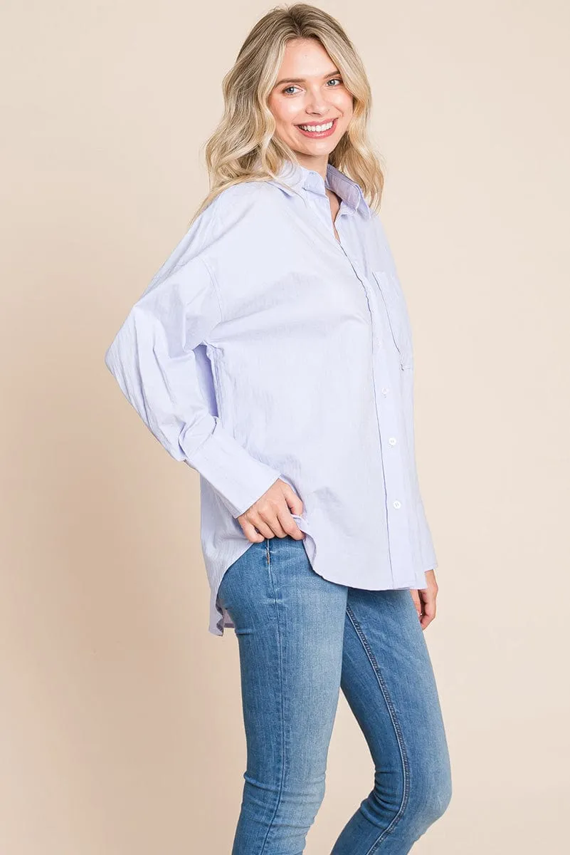 Low Shoulder Button up Cotton Shirts Blouse