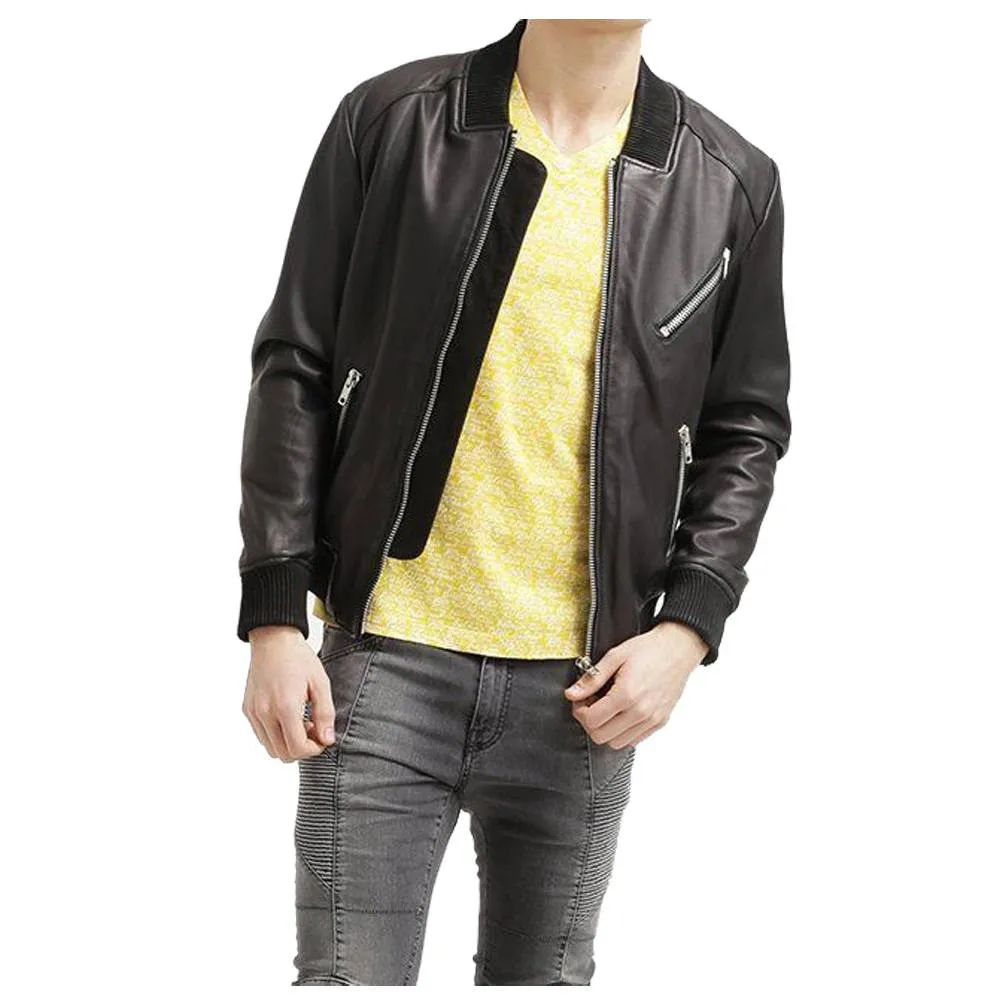 Men American Bomber Leather Jacket