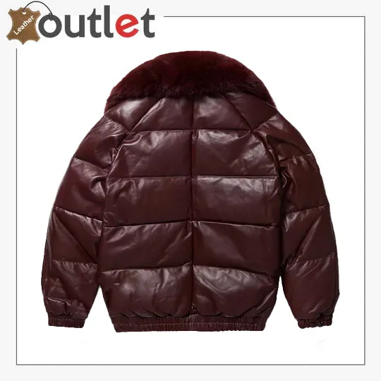 Mens Burgundy Leather V-Bomber Jacket