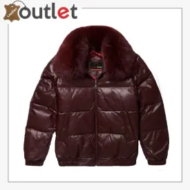 Mens Burgundy Leather V-Bomber Jacket