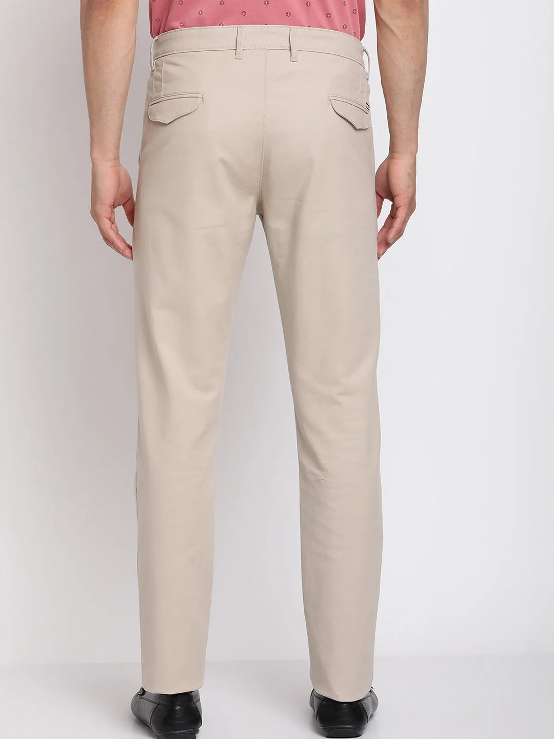 Men's Formal Flat front Beige  Trousers