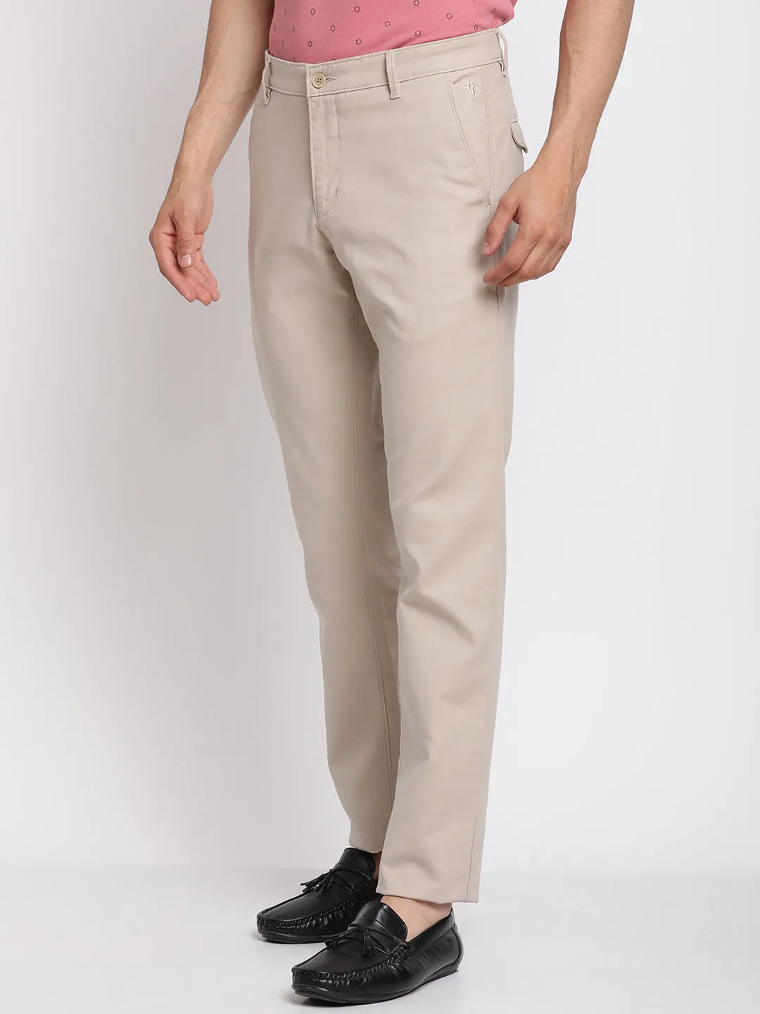 Men's Formal Flat front Beige  Trousers