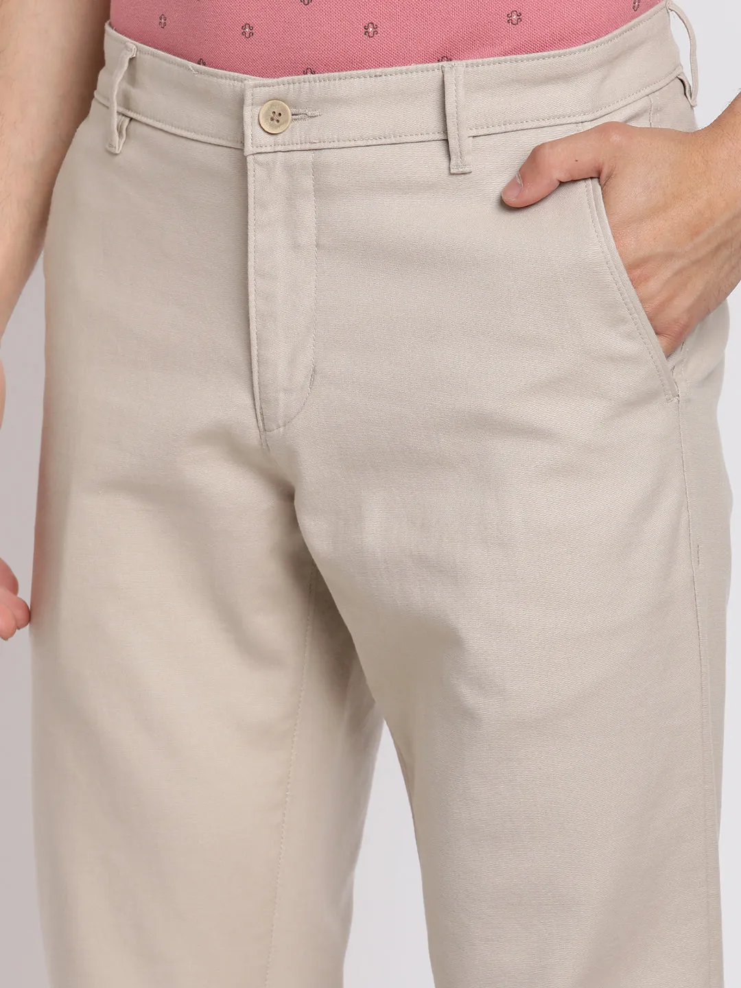 Men's Formal Flat front Beige  Trousers