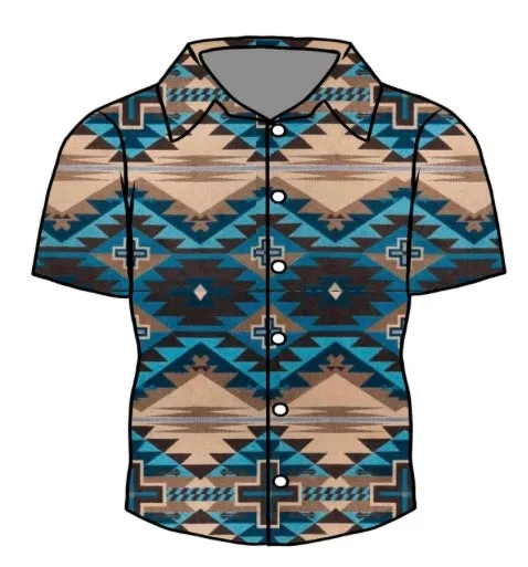 Mens Turquoise/Brown aztec Button Up (read description)