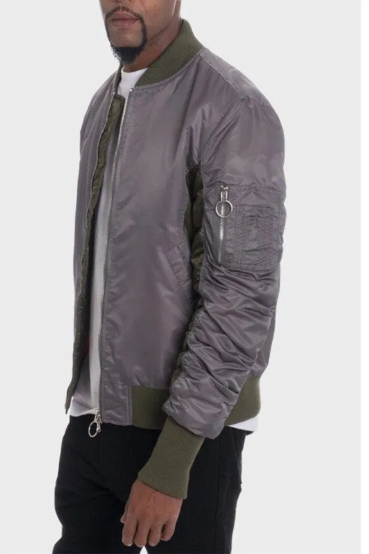 Mens Two-Tone Color Block Bomber Jackets 3 Color Options