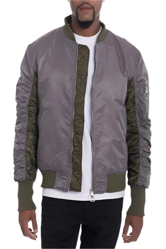 Mens Two-Tone Color Block Bomber Jackets 3 Color Options