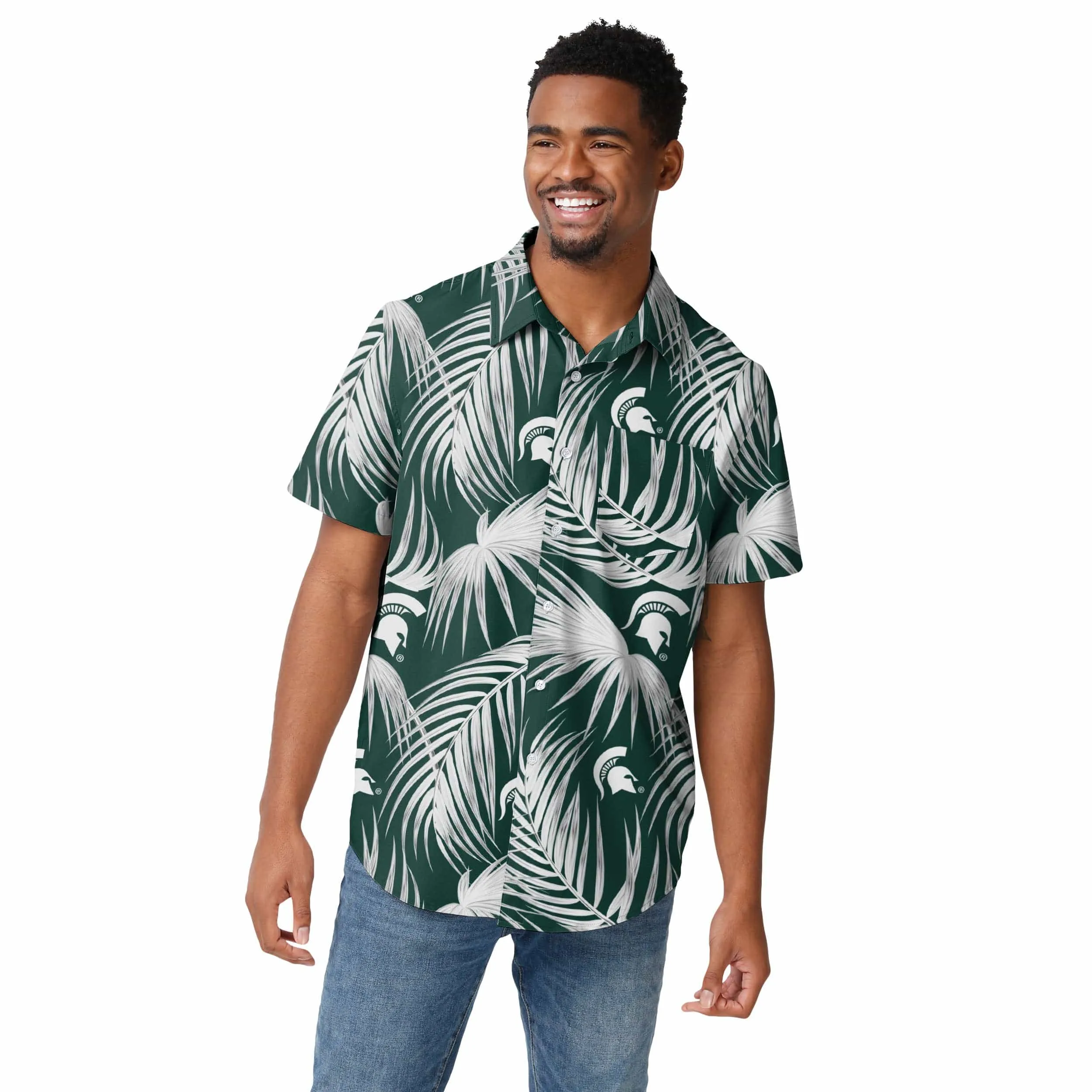 Michigan State Spartans NCAA Mens Hawaiian Button Up Shirt