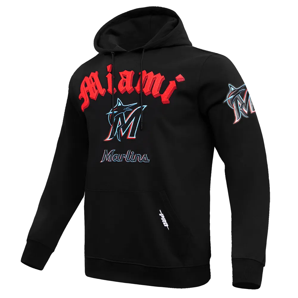 MLB MIAMI MARLINS OLD ENGLISH MEN'S PO HOODIE (BLACK)