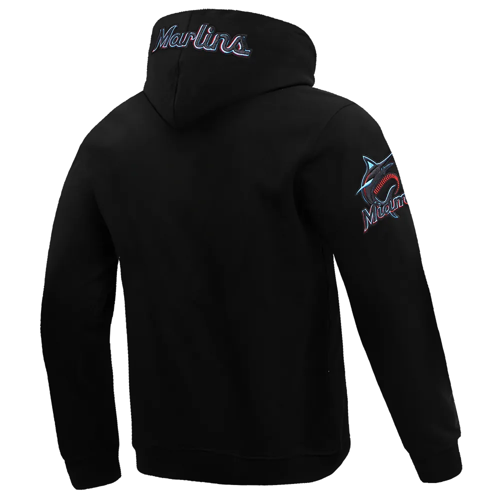 MLB MIAMI MARLINS OLD ENGLISH MEN'S PO HOODIE (BLACK)