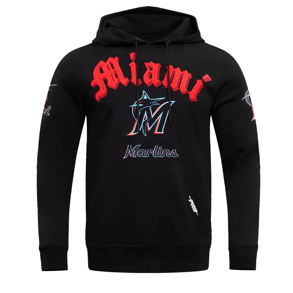 MLB MIAMI MARLINS OLD ENGLISH MEN'S PO HOODIE (BLACK)