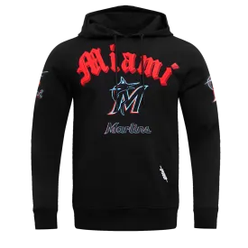 MLB MIAMI MARLINS OLD ENGLISH MEN'S PO HOODIE (BLACK)