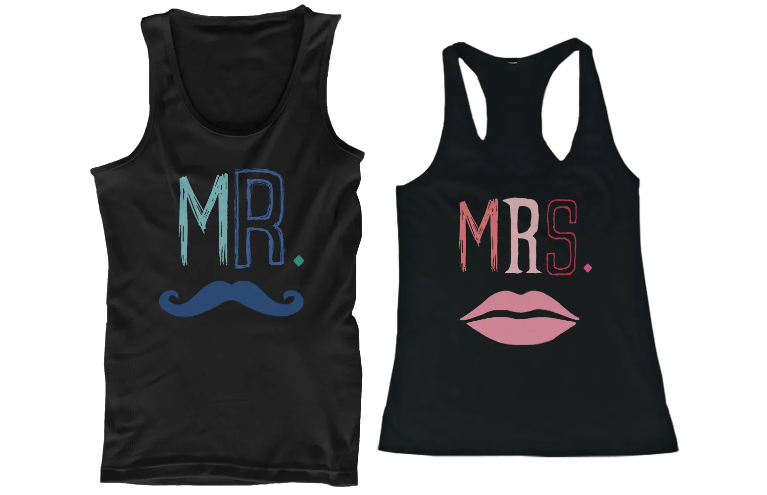 Mr Mustache and Mrs Lips Couple Tank Tops Cute Matching Tanks for Couples