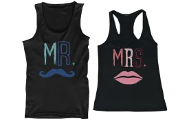 Mr Mustache and Mrs Lips Couple Tank Tops Cute Matching Tanks for Couples