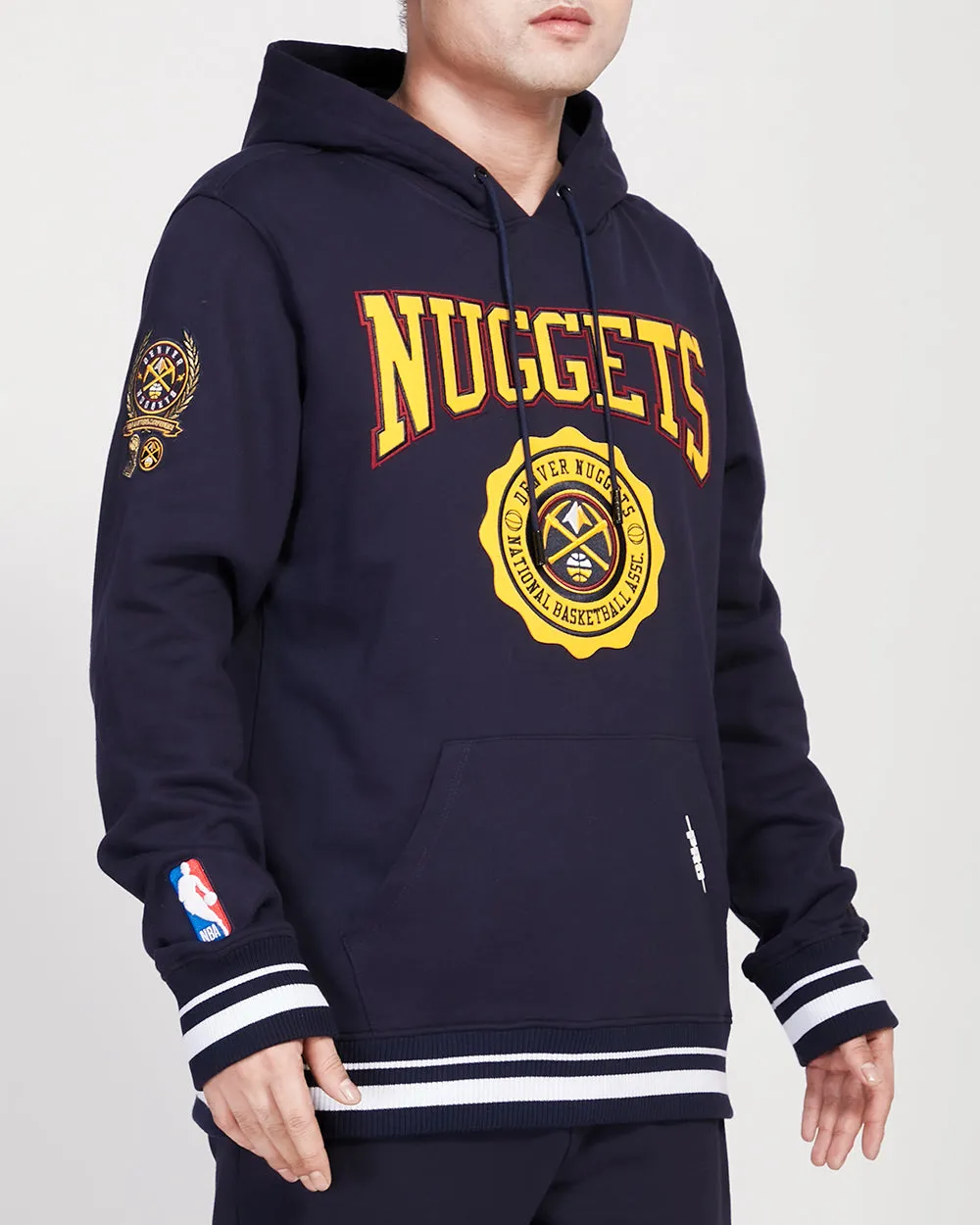 NBA DENVER NUGGETS CREST EMBLEM MEN'S RIB PO HOODIE (MIDNIGHT NAVY)