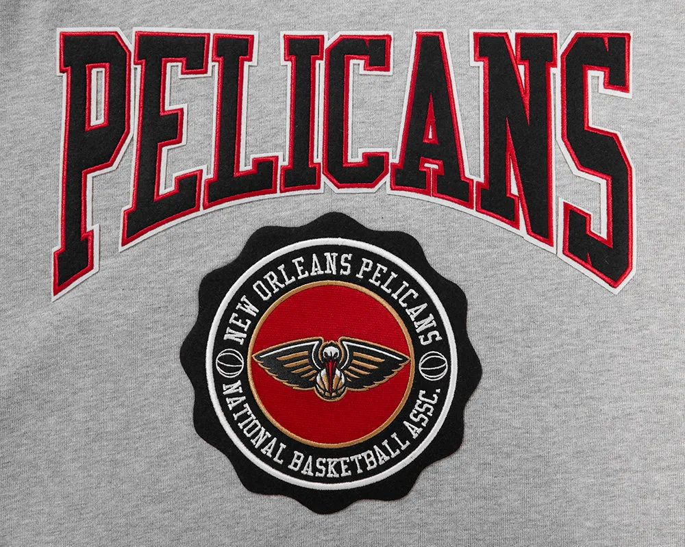 NBA NEW ORLEANS PELICANS CREST EMBLEM MEN'S RIB PO HOODIE (HEATHER GREY/MIDNIGHT NAVY)