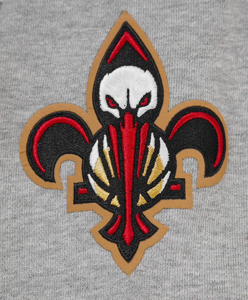 NBA NEW ORLEANS PELICANS CREST EMBLEM MEN'S RIB PO HOODIE (HEATHER GREY/MIDNIGHT NAVY)