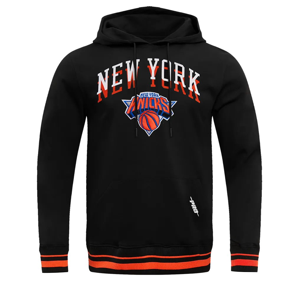 NBA NEW YORK KNICKS CHEST MEN'S LAYERED RIB PO HOODIE (BLACK/ORANGE)