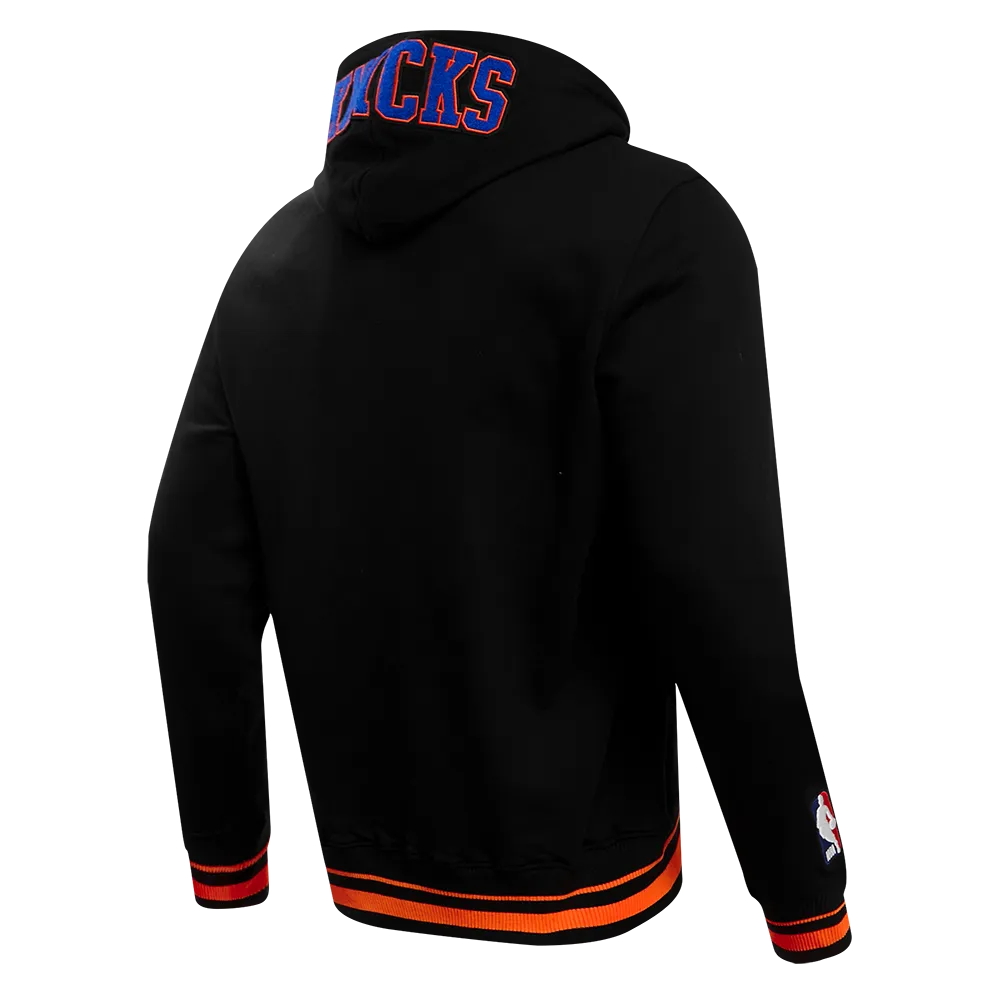 NBA NEW YORK KNICKS CHEST MEN'S LAYERED RIB PO HOODIE (BLACK/ORANGE)