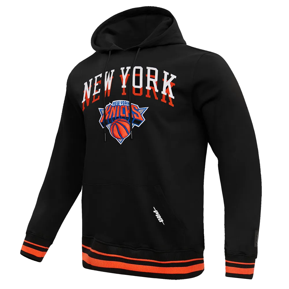 NBA NEW YORK KNICKS CHEST MEN'S LAYERED RIB PO HOODIE (BLACK/ORANGE)