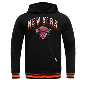 NBA NEW YORK KNICKS CHEST MEN'S LAYERED RIB PO HOODIE (BLACK/ORANGE)