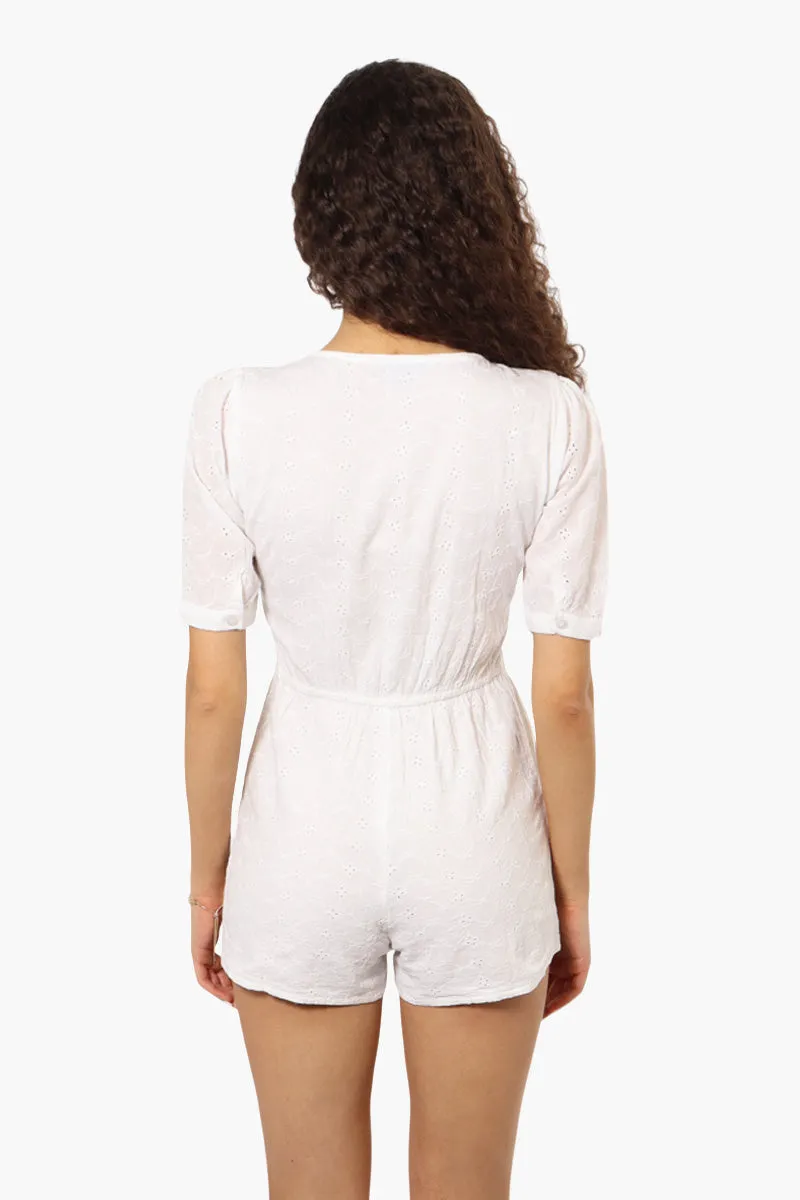 New Look Short Sleeve Button Down Romper - White