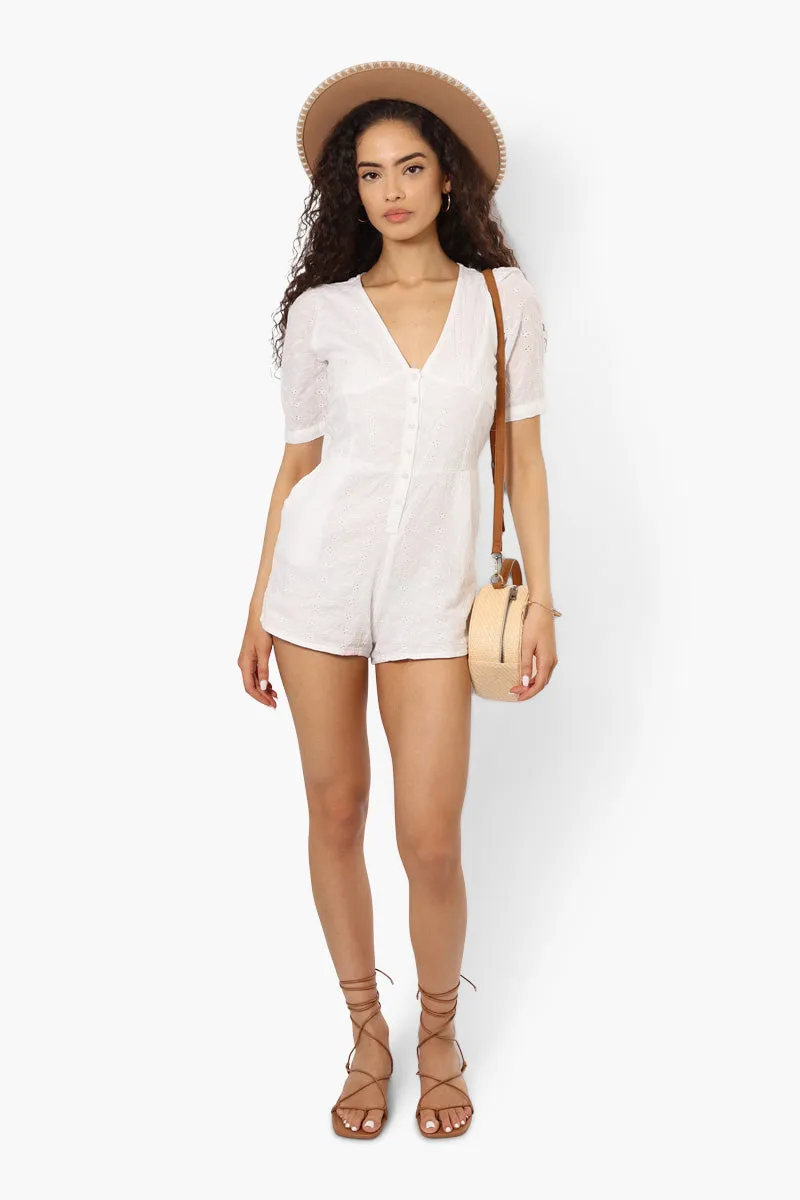 New Look Short Sleeve Button Down Romper - White