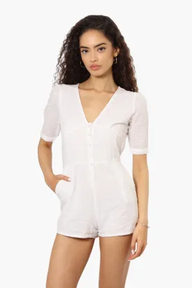 New Look Short Sleeve Button Down Romper - White