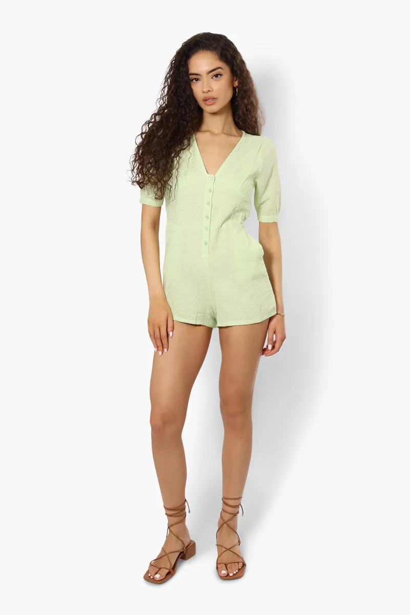 New Look Short Sleeve Button Down Romper - Yellow