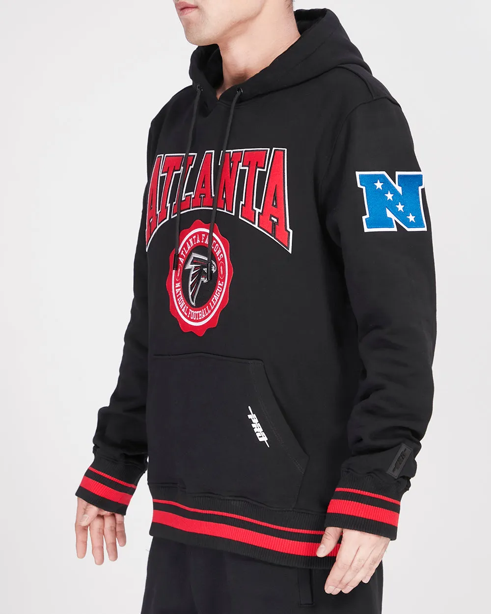 NFL ATLANTA FALCONS CREST EMBLEM MEN'S RIB PO HOODIE (BLACK/RED/BLACK)