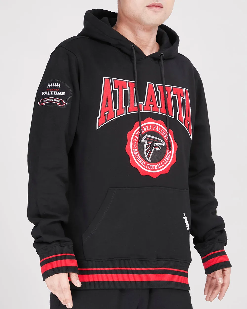 NFL ATLANTA FALCONS CREST EMBLEM MEN'S RIB PO HOODIE (BLACK/RED/BLACK)