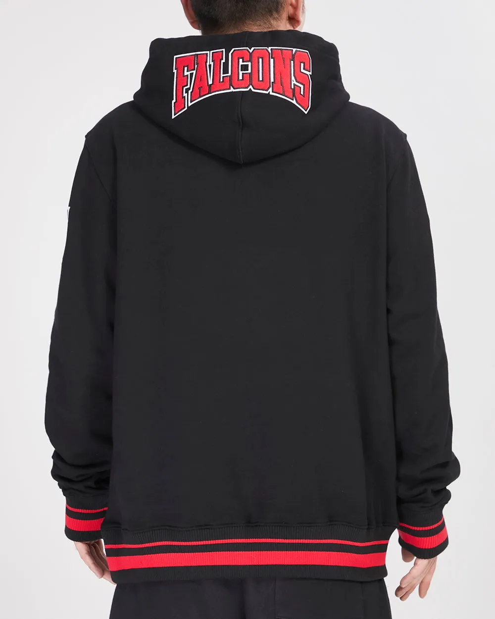 NFL ATLANTA FALCONS CREST EMBLEM MEN'S RIB PO HOODIE (BLACK/RED/BLACK)