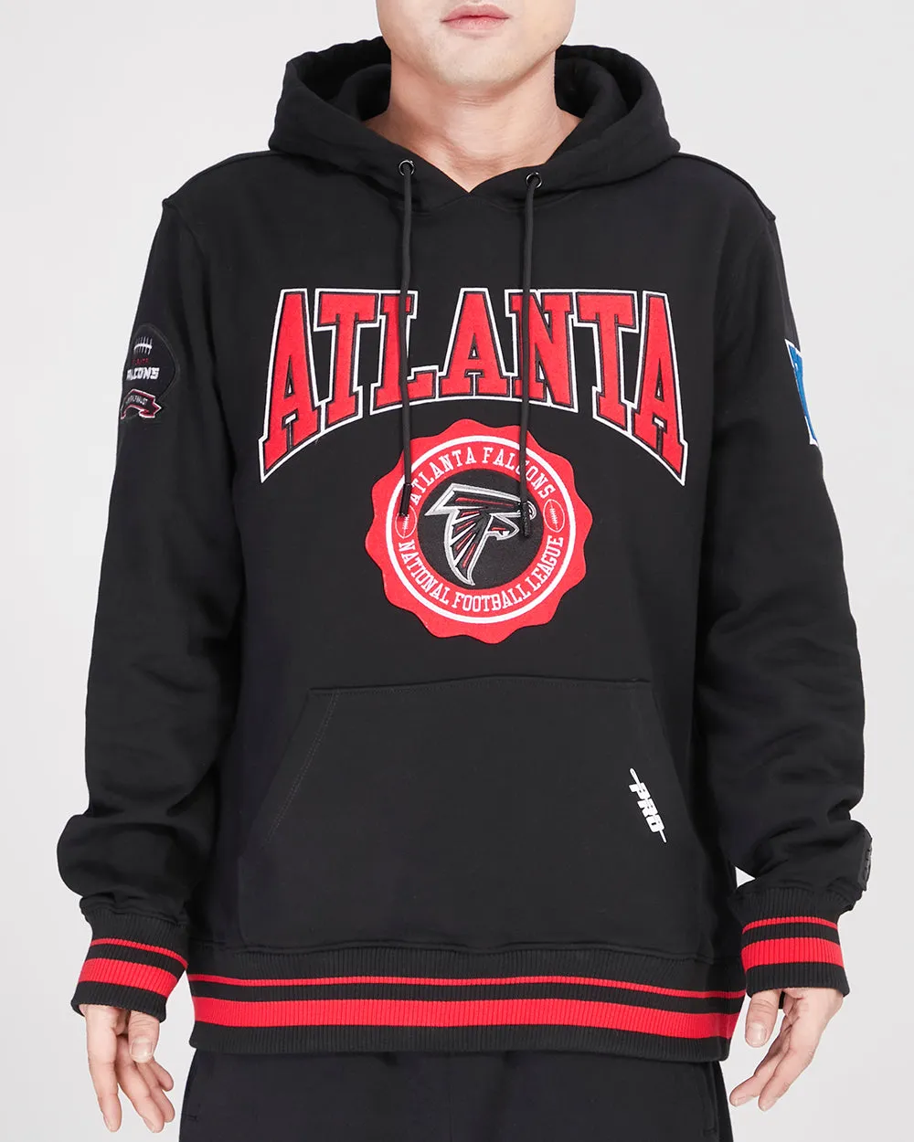 NFL ATLANTA FALCONS CREST EMBLEM MEN'S RIB PO HOODIE (BLACK/RED/BLACK)