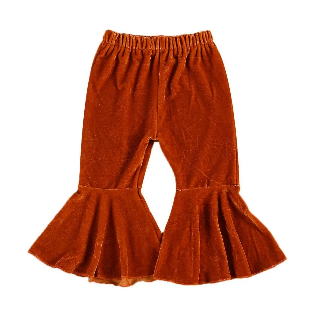 Orange Velvet Flared Toddler Pants