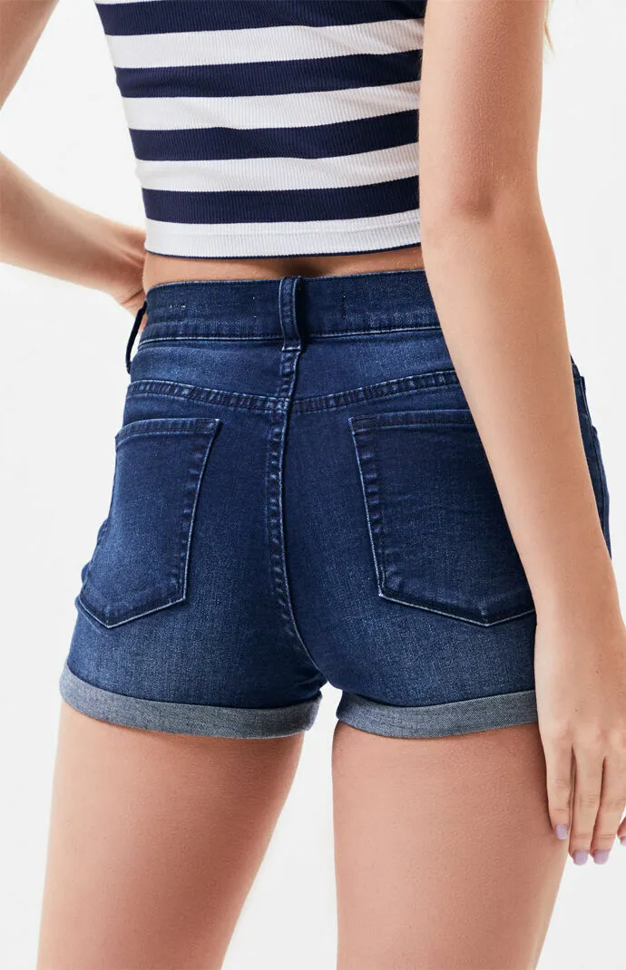 PacSun L.A. Women's Daniel Blue Denim Mid-Rise The Shortie Shorts Size 22