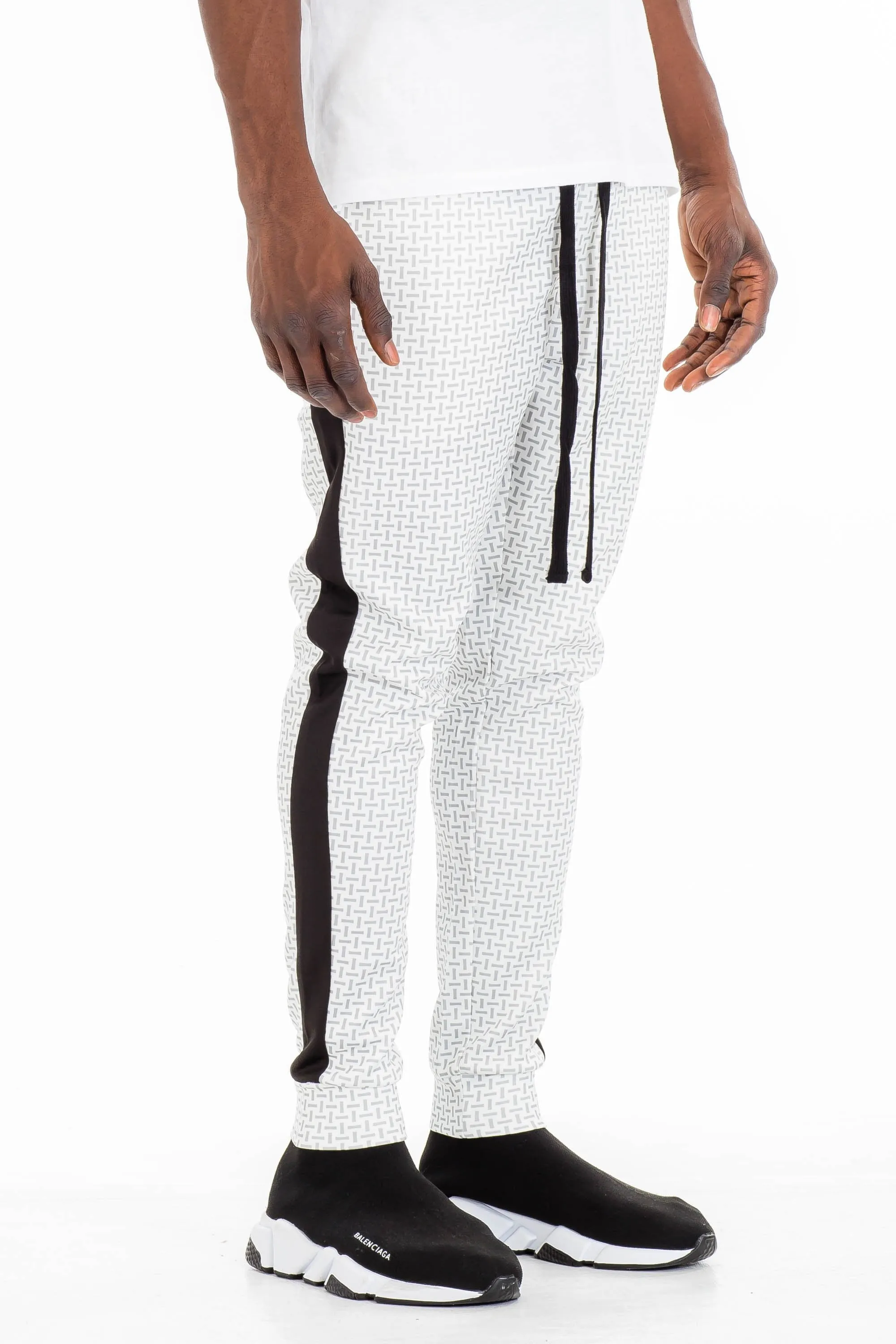 PATTERNED TRACK PANTS- WHITE