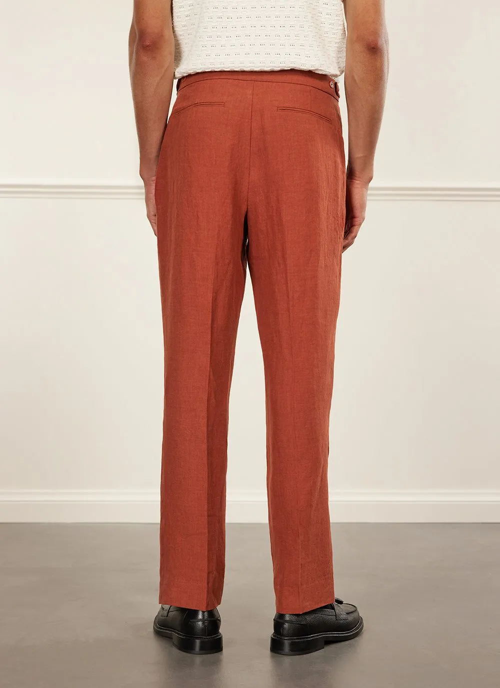 Pleated Tailored Trousers | Linen | Rust