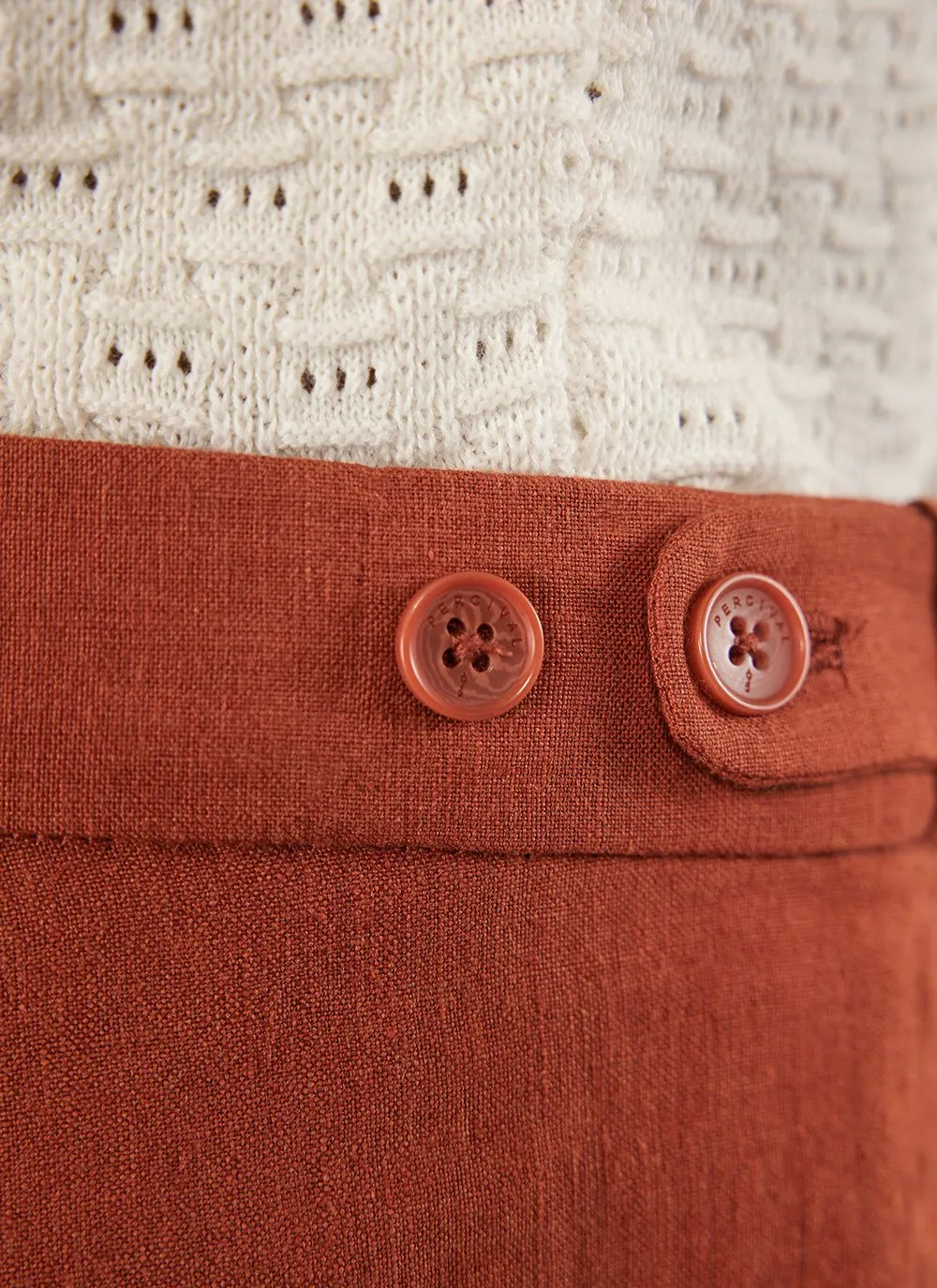 Pleated Tailored Trousers | Linen | Rust