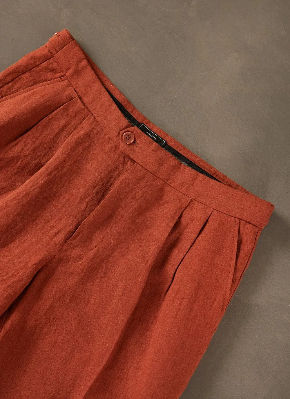 Pleated Tailored Trousers | Linen | Rust