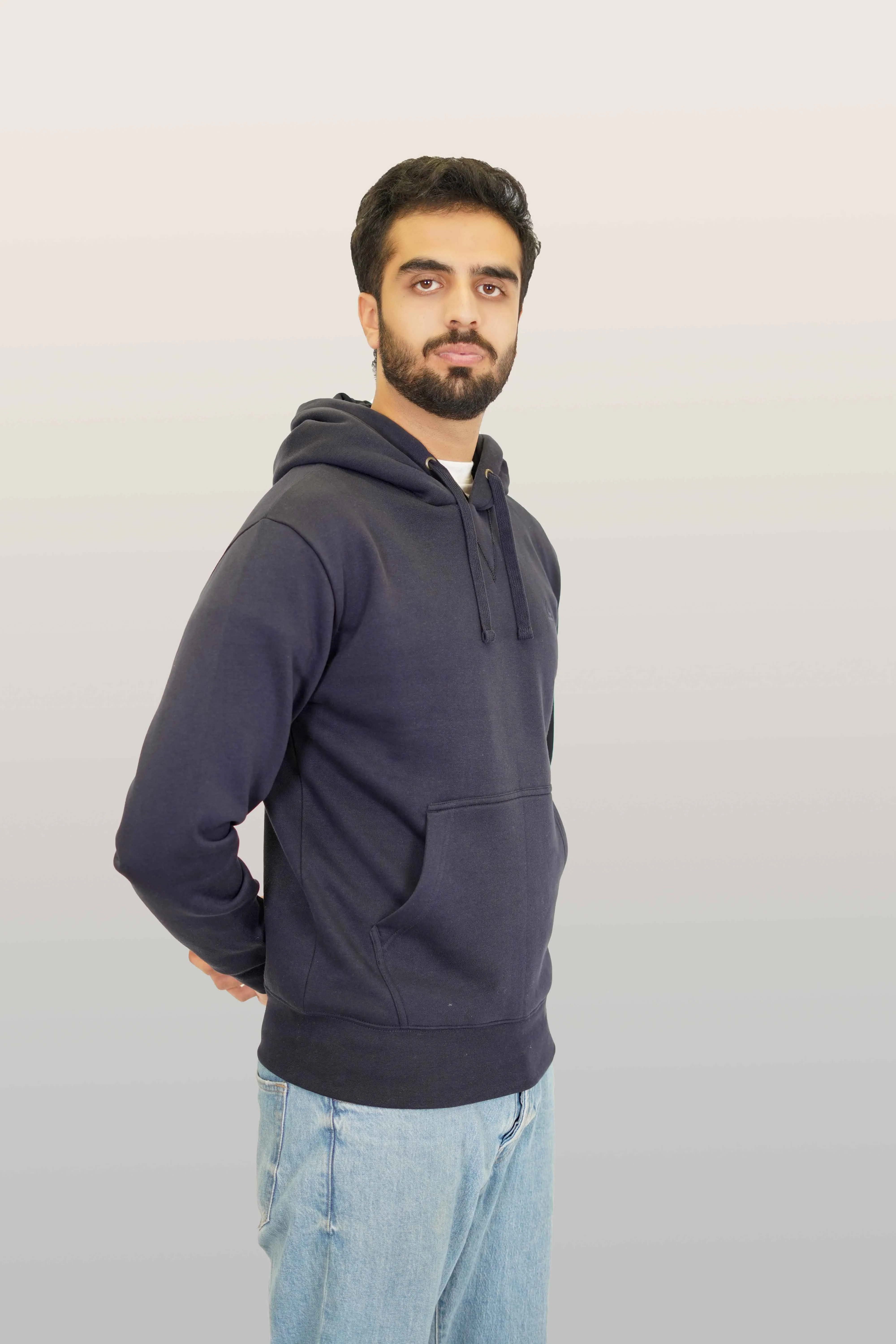 Pull Over Hoodie - Woolen Fleece Navy Blue Plain