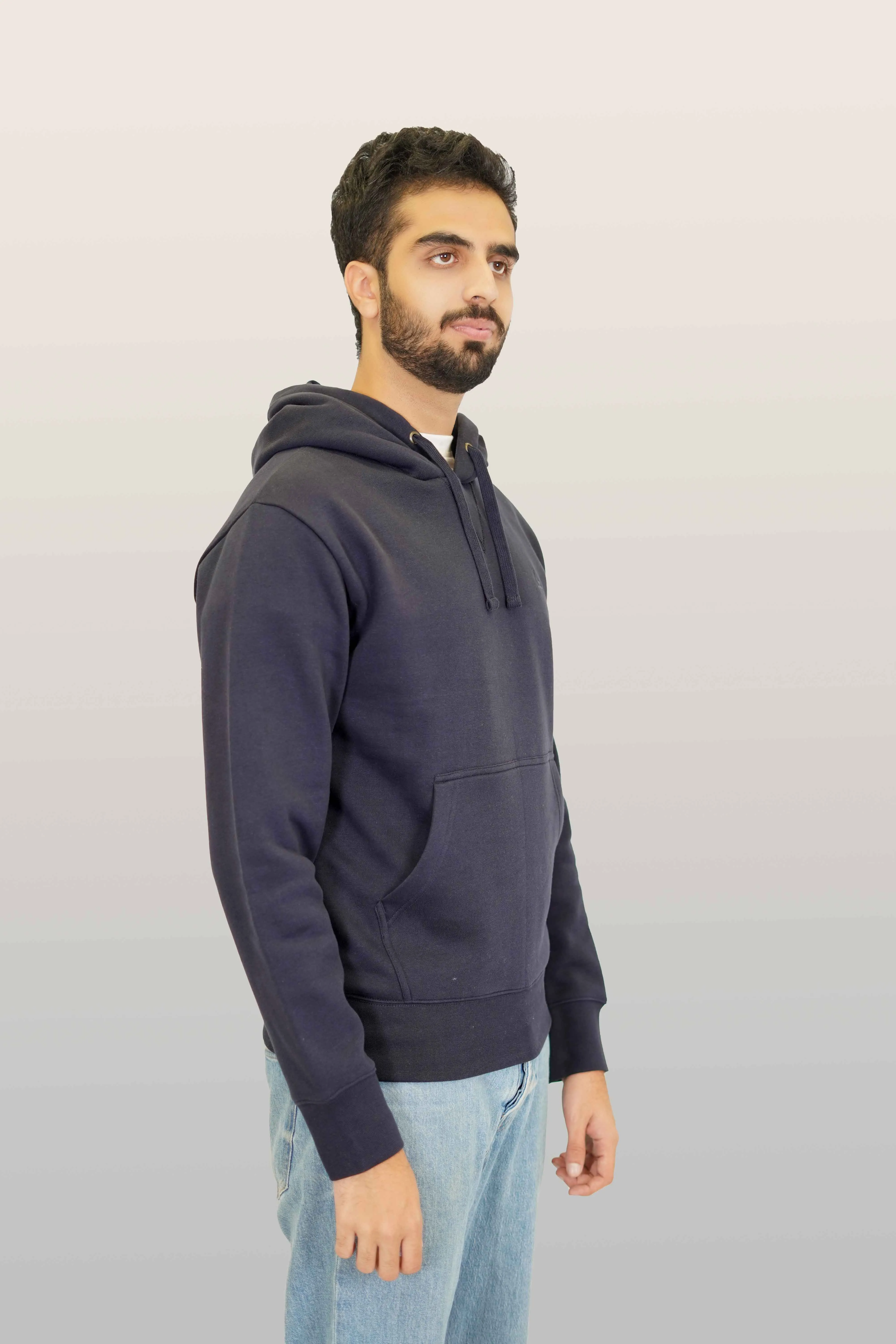 Pull Over Hoodie - Woolen Fleece Navy Blue Plain